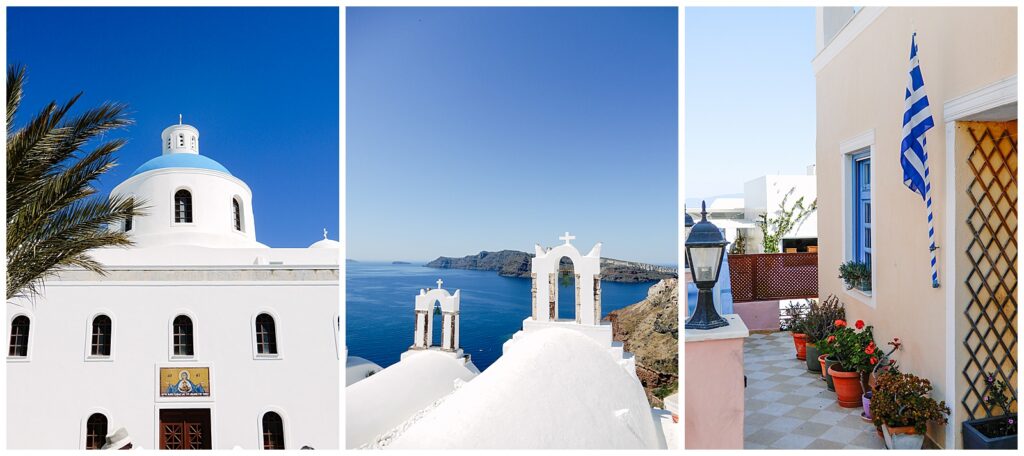 Church and streets in Santorini Greece in Oia