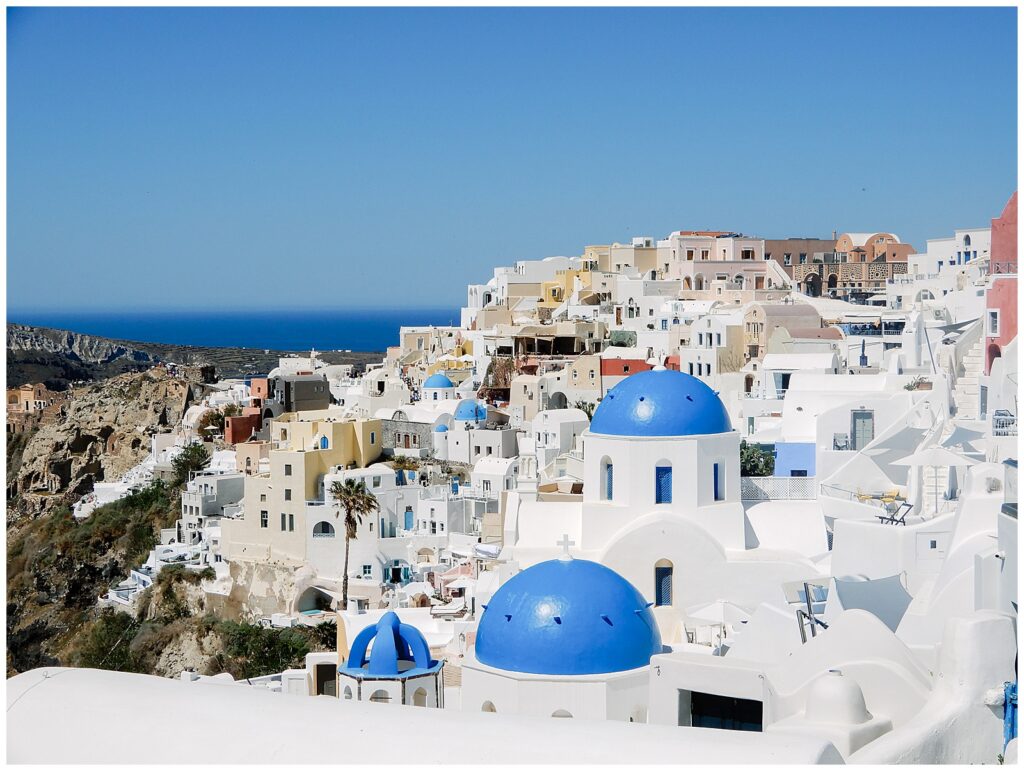 Famous Three dome churches in Santorini Greece in Oia